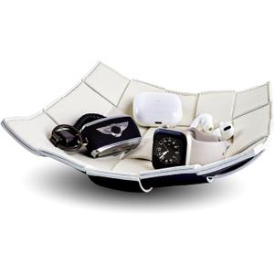 MSJGA Valet Tray for Men and Women PU Leather Key Holder Bowl for Entryway Table Bedside Nightstand Desk Catchall Organizer Tray for Wallet, Watch, Key, Phone Men's Gift - 9.8" L x 9.8" W x 2" H