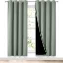 NICETOWN 100% Blackout Window Curtain Panels, Full Light Blocking Drapes with Black Liner for Nursery, 72-inch Drop Thermal Insulated Draperies (Greyish Green, 2 Pieces, 52-inch Wide Per Panel)