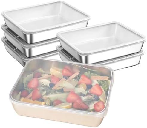 Ceiteo 6Pcs Meal Prep Food Containers with Lids, Stainless Steel Trays Freezer Box Containers for Food with Airtight Lids, Oven & Dishwaher Safe(2200ML)