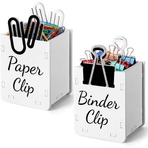 2 x Sherr 2 Pcs Paper Clip Holder and Binder Clip Holder Set Wooden Clips Dispenser and Binder Dispenser Organizer for Desk, Cute Office Push Pins Holders Office Supplies