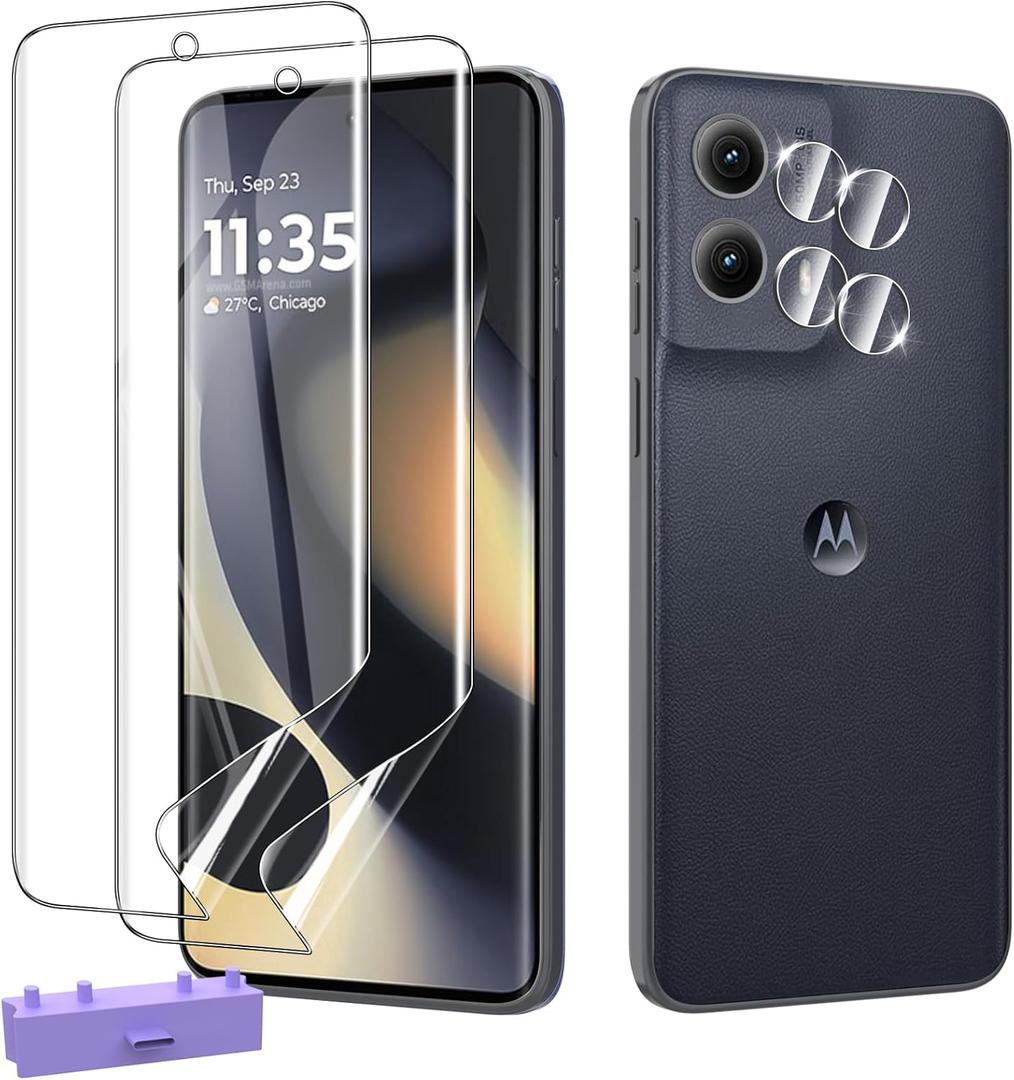 2 Pack Screen Protectors for Moto Edge 2024 TPU Soft Flexible[Not Glass]+2 Pack Motorola Edge 2024 Camera Lens Protector Protective Film HD Clear Easy Installation