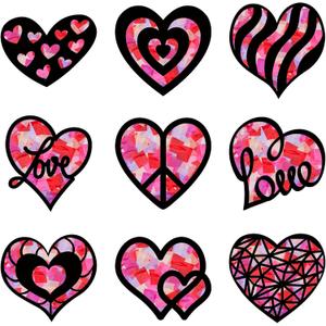 Chinco 18 Sets Valentine's Day Crafts Heart Paper Suncatcher Kits Heart Shape Suncatcher Craft and Window Stained Glass Effect Art Contact Paper for DIY Valentine's Day Party Supplies