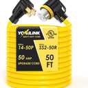 50 Feet 50 Amp RV/Generator Cord, UL Listed, 100% Copper Wire, NEMA 14-50P to SS2-50R Twist Lock, Newly Designed 90Grip Handle, 6/3+8/1 Gauge STW Wire