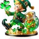 St Patricks Day Leprechaun Figurines Decorations Irish Shamrock St. Patricks Leprechaun Statue Clover Acrylic Resin Figurine Gifts for Spring Home Indoor Table Desk Shelf Holiday Decor 7.51x7.87in