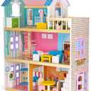Wooden Dollhouse for Girls Wooden Doll House with Furniture&Accessories, Modern Dollhouse Playset with Wooden Stairs DIY Pretend House Pretend Play Toys Gift for Girl