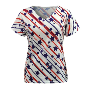 TMSD Women's 4th of July Shirt USA Flag Shirts for Women V Neck Independence Day Tops Stars and Stripes T Shirt, M