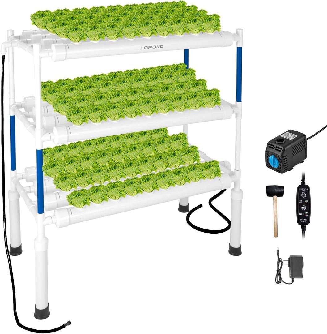 Upgraded Hydroponics Growing System Kit,108 Plant Sites 3 Layers Food-Grade PVC-U Pipes Hydroponic Grow Kit Gardening System for Vegetables,Flowers,Fruits,Herbs