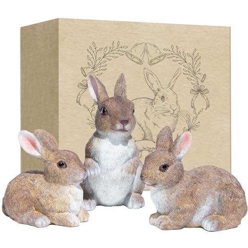 3 Pcs Bunny Decor Figurines Garden Decorations, Cute Bunny Yard Statues Outdoor, Easter Rabbit Statues, Hand-Painted Resin Animal Figurines for Home Table Decor