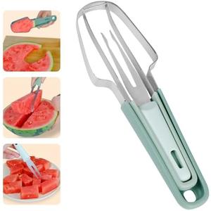 Pack of 4/ 3-in-1 Watermelon Cutter Slicer Tool, Stainless Steel Watermelon Cutter, Popsicle Mold Watermelon Slicer, Watermelon Fork Slicer Cutter, Portability Fruit Fork for Camping Kitchen Gadgets (Green)