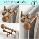 Double Wood Curtain Rods for Windows 140 to 164 Inches,1 Inch Front and 5/8 Inch Back Heavy Duty Curtain Rod with Imitation Wood Grain Ball Finials and Double Aluminum Bracket,Brown Wood Grain
