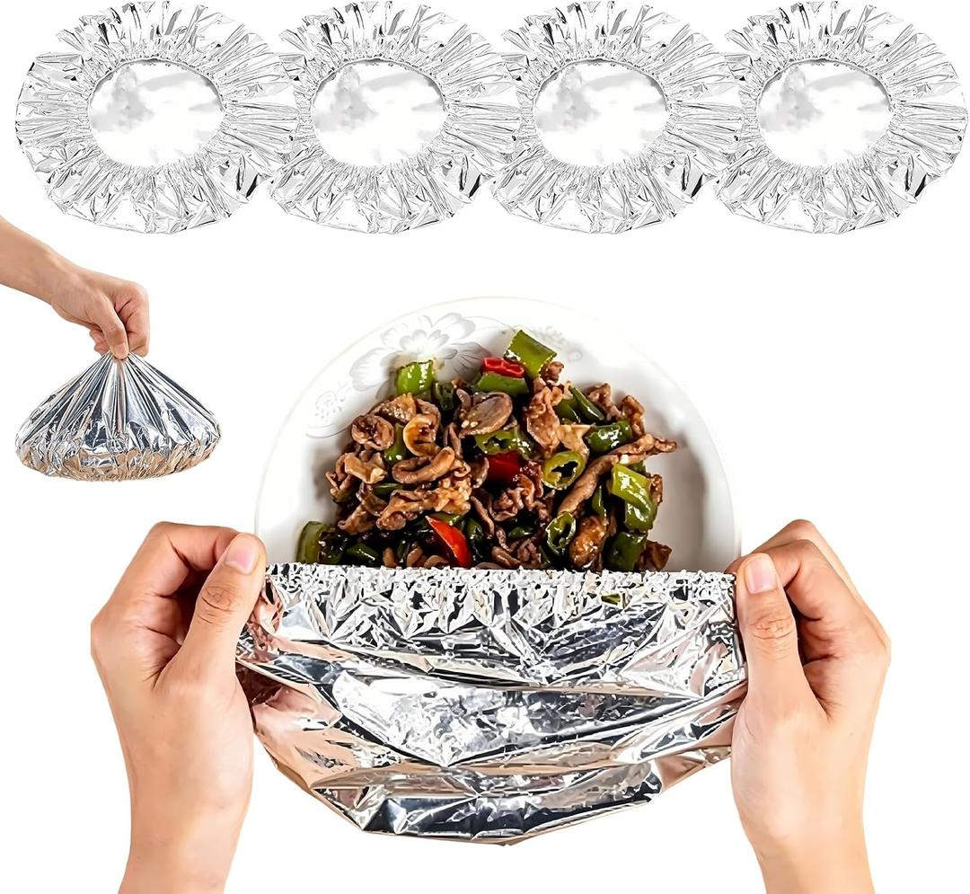 60 Pcs Reusable Aluminum Foil Food Covers, Insulated Elastic Lid for Bowls Plates, Heat Resistant up to 110â„‰ for Kitchen Picnic Home Leftovers