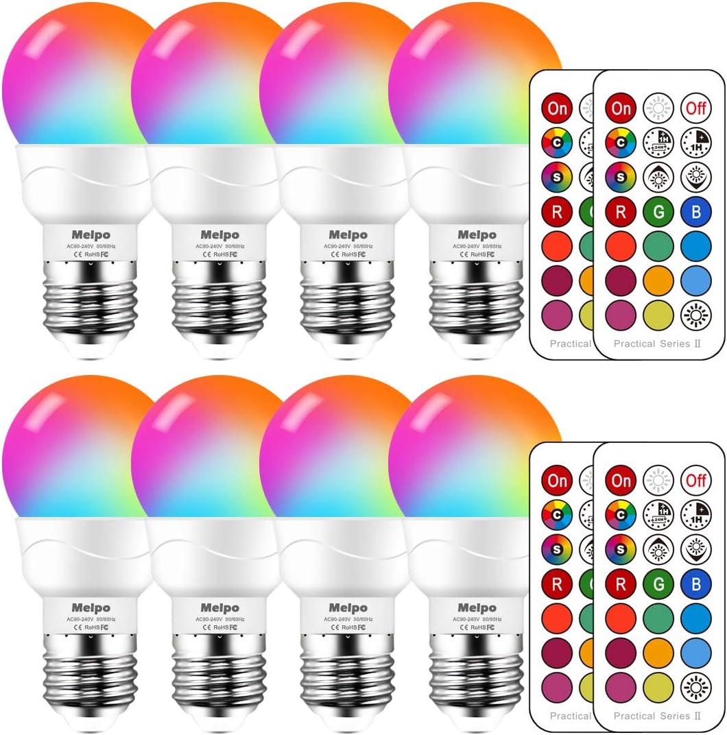 MELPO LED Color Changing Light Bulb with Remote Control, 5W 40W Equivalent, 500LM, 5700K,E26 Dimmable RGB Light Bulbs for Birthday Party/KTV Decoration/Household/Bar/Wedding (Pack of 8)