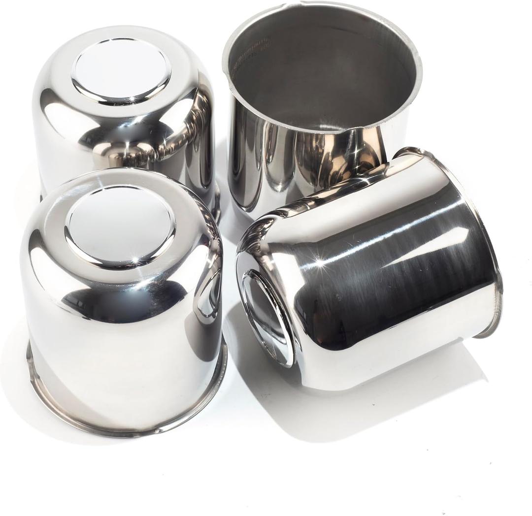 4Pcs 4.25inch Stainless Trailer Wheel Center Caps Push Through 4.25" Bore 4.29" Tall Top Removable Hub Cap for Truck SUV RV Wheel Rim, Chrome Wheel Cover