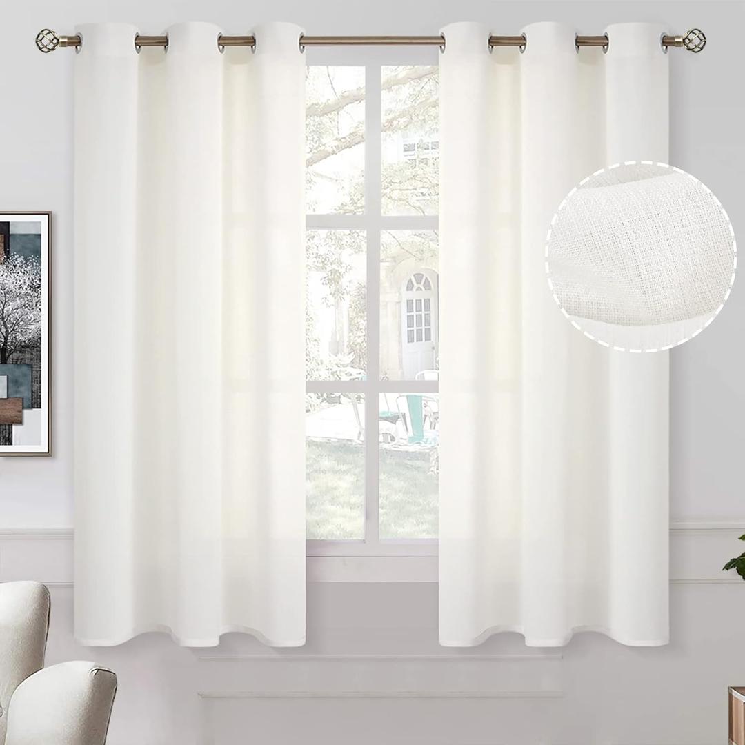 BGment Cream Linen Sheer Curtains 54 Inch Length for Master Bedroom, Grommet Curtains Semi Sheer Light Filtering Casual Textured Privacy Drapes for Living Room, 2 Panels (42 x 54 Inch, Ivory Cream)