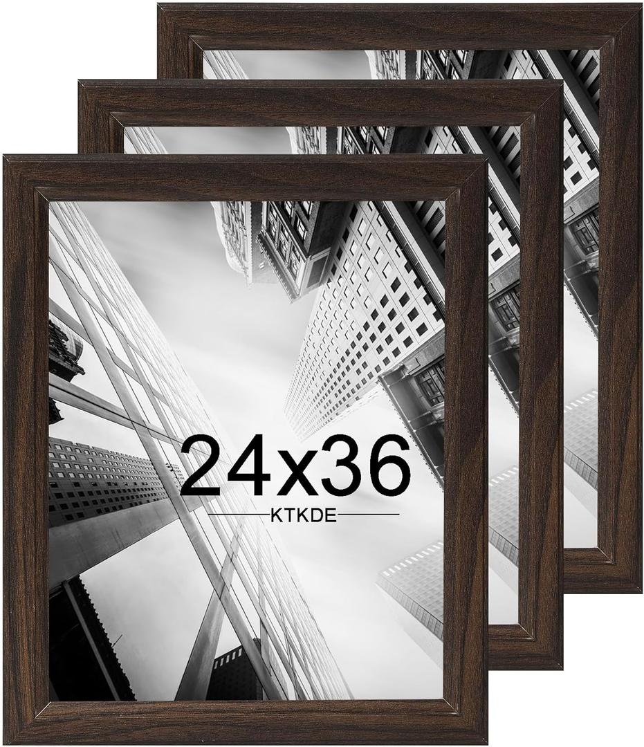 KTKDE 24x36 Poster Frame 3 Pack,Picture Frames Wooden Walnut 36 by 24 in for Pictures and Art Prints, Exhibition, Caffe Large Frame for Photos, best gift