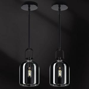 Modern Black Pendant Lights Kitchen Island Ceiling Chandelier Indoor Thick Crystal Hanging Light Fixtures for Kitchen Living Room Dining Room Bedroom2Pack