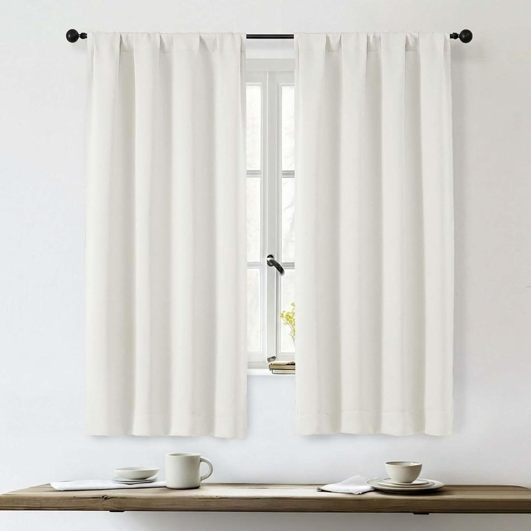 OWENIE Sally Blackout Curtains for Bedroom 63 Inch Length 2 Panels Set, Solid Thermal Insulated Room Darkening Rod Pocket Privacy Window Treatment Curtains Blackout Drapes, W40 x L63 Inch, Ivory
