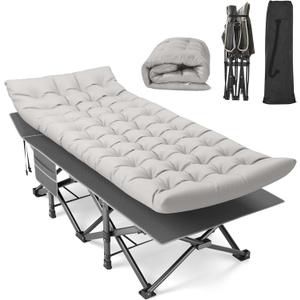 Suteck Camping Cot, 32In XXL Folding Camping Cot Heavy Duty Sleeping Bed for Adults 1200D Double Layer Oxford Cots for Camping W/Pilllow Mattress Carry Bag for Home Office Nap Beach Travel, 500LBS