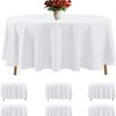 6 Pack White Round Tablecloths 108 Inches Table Cloth Stain and Wrinkle Resistant Washable Polyester Table Cover Fabric for Party, Wedding, Dining, and Banquet Decoration
