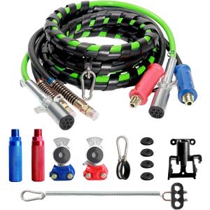 TIROL Semi Truck Air Line Kit - 12FT 3 In 1 Air Brake Hoses & Power Air Line Wrap 7 Way Trailer Cord With Gladhands,Handles,Holder,Tender Spring Kit,Seals For Semi Truck Trailer Tractor