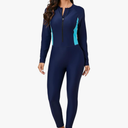 Women's One Piece Zip Front Rash Guard Swimsuit Full Body Long Sleeve Long Pants Built in Bra UPF 50+ Surf Swimwear, Size 2XS