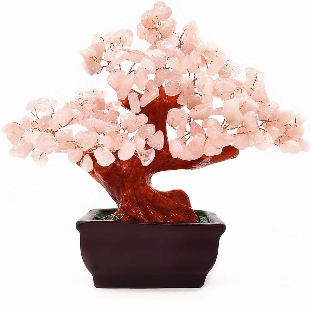 Colorsheng Feng Shui Quartz Crystal Money Tree Bonsai Style Decoration for Luck and Wealth (Pink)