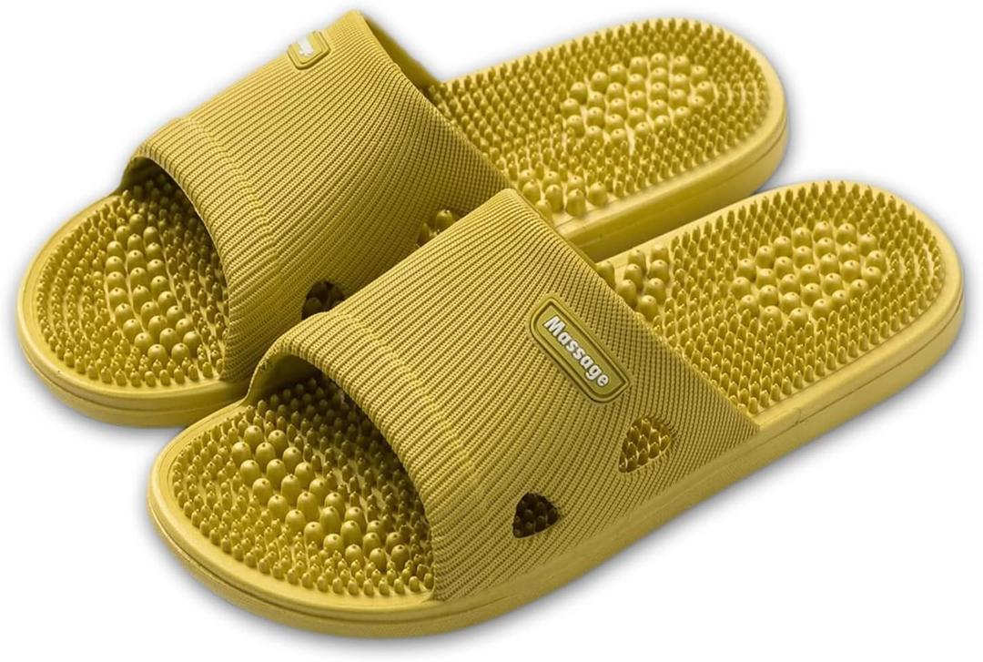 Acupressure Massage Slippers for Plantar Fasciitis for Women Acupuncture Slippers Arthritis Neuropathy Pain Relief Non-Slip Massage Sandals Womens Stress Relief Gifts for Bath (US Women 5.5-6, Yellow)