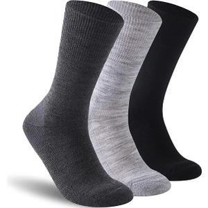Facool Diabetic Socks for Men Women, Merino Wool Non-Binding Top Crew Socks with Cushion Sole, Seamless Toe 3 Pairs, Size L
