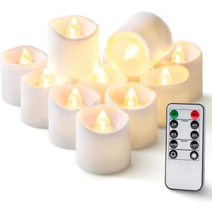 Homemory 12Pack 400+Hour Remote Control Flameless Candles, 2/4/6/8H Timer Led Votive Candles, Battery Operated Tea Lights for Wedding Table Centerpiece, Holidays, Halloween Pumpkins, Christmas Decor (White Base (Warm White Light))