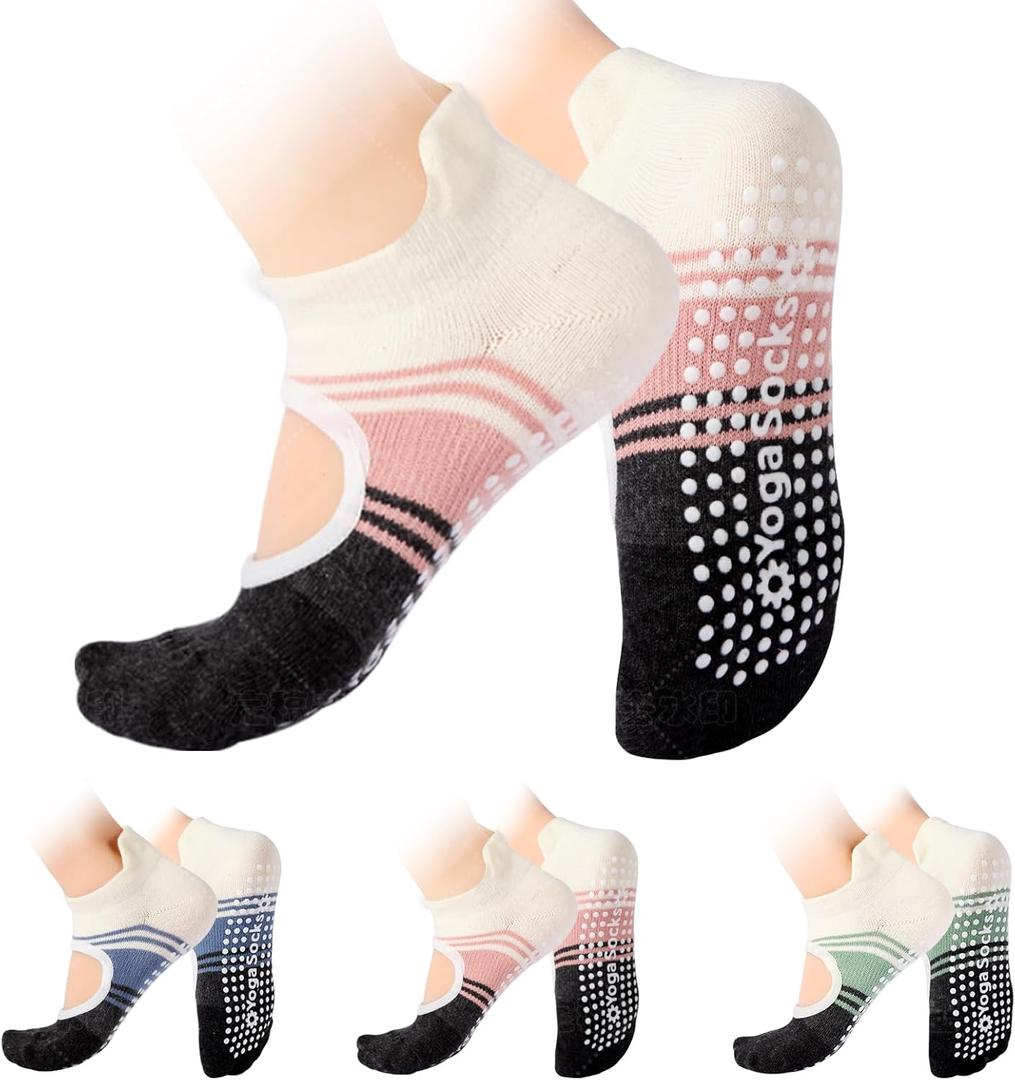 BERVASTO Pilates Socks with Grips for Women, Yoga Socks, Non-Slip Yoga Socks with Toe Separators, Pilates Non Slip Socks (US, Alpha (Alpha), One Size, Regular, 1, blue)