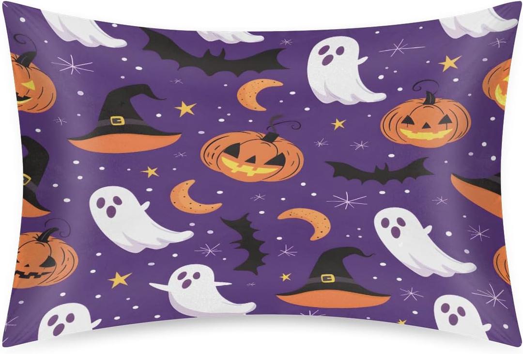 Satin Pillowcase Halloween Monster Satin Pillow case for Hair and Skin 20 x 30 Inches Smooth Pillow Covers Pillow Cover with Envelope Closure (Queen)