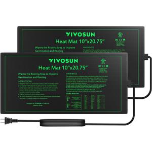 VIVOSUN 2 Pack Durable Waterproof Seedling Heat Mat 10" x 20.75" UL & MET-Certified Warm Hydroponic Heating Pad for Germination, Indoor Gardening, Greenhouse
