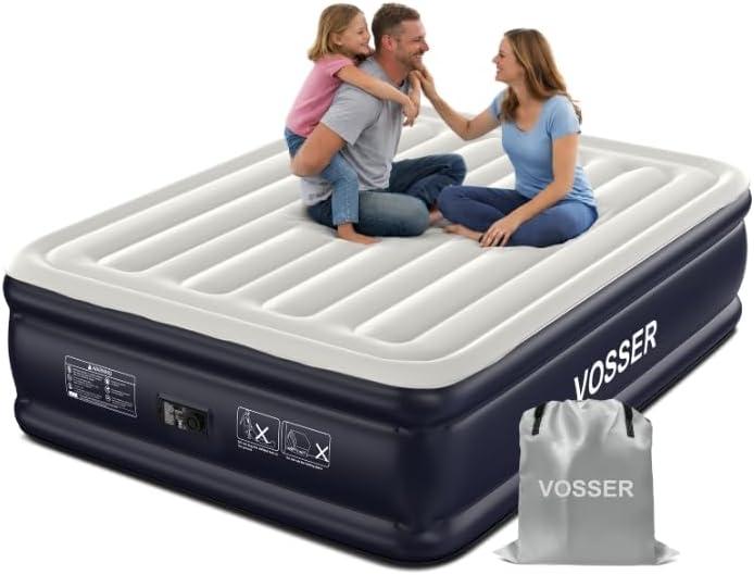 VOSSER Air Mattress Queen with Built-in Pump, 18" Raised Inflatable Blow Up Mattress,Upgraded Heavy Duty 660lbs Portable Air Bed for Home, Guests,Floor& Camping, Self Inflating Colchon Inflatable Queen