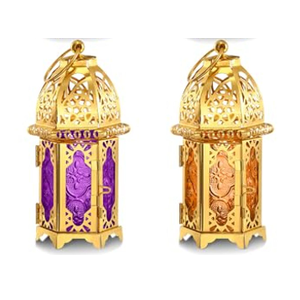 Mumufy Ramadan Lantern Ramadan Decorations for Home Gold Moroccan Lamp Decor Vintage Lanterns Decorative Eid Mubarak Hanging Candle Lantern for Eid Party Decor, Pack 2