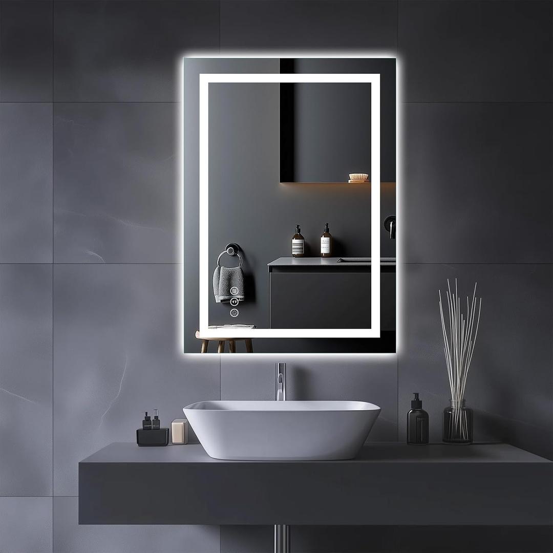Amorho LED Bathroom Mirror, 20" X28" with Front Light and Backlit, Stepless Dimmable Wall Mount Mirrors, Anti-Fog, Shatter-Proof, Memory, 3 Colors Lihgting, LED Vanity Mirror(Horizontal/Vertical)