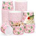 Whaline 50 Pcs Christmas Snack Cups Pink Santa Claus Xmas Tree Disposable Bowls 9oz Ice Cream Dessert Treat Paper Bowls for Hot Iced Food Birthday Baby Shower Party Supplies
