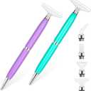 benote Diamond Art Pen Tools, 2 Sets Ergonomic Diamond Art Accessories Pens Metal Screw Thread Multi Placer Tips, Round and Square Drill Pen for Nail DIY Craft (Purple+Green)