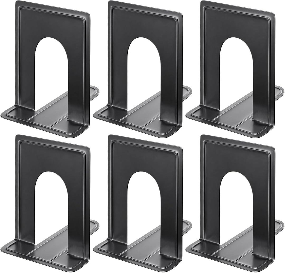 MaxGear 8.5 in Extra Large Heavy Duty Metal Book Ends, Classic Black Premium Bookends for Shelves, Non-Skid Bookend, Book Stopper for Books/Movies/CDs/Games, 8.5 x 5.9 x 7.8 in,3 Pairs