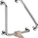 Polished Chrome L-Shaped Grab Bar 16x16 Inch + Knurled Shower Grab Rail 20 Inch, Zepolu Stainless Steel Angled Toilet Safety Bar, Bathroom Mobility Aid Handrail, Balance Support Assist Bar for Senior