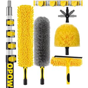30 Foot High Ceiling Duster Kits with 7-24ft Heavy Duty Extension Pole, High Reach Duster for Cleaning,Microfiber Feather Duster,Cobweb Duster,Ceiling Fan Duster,Window Squeegee & Cleaner