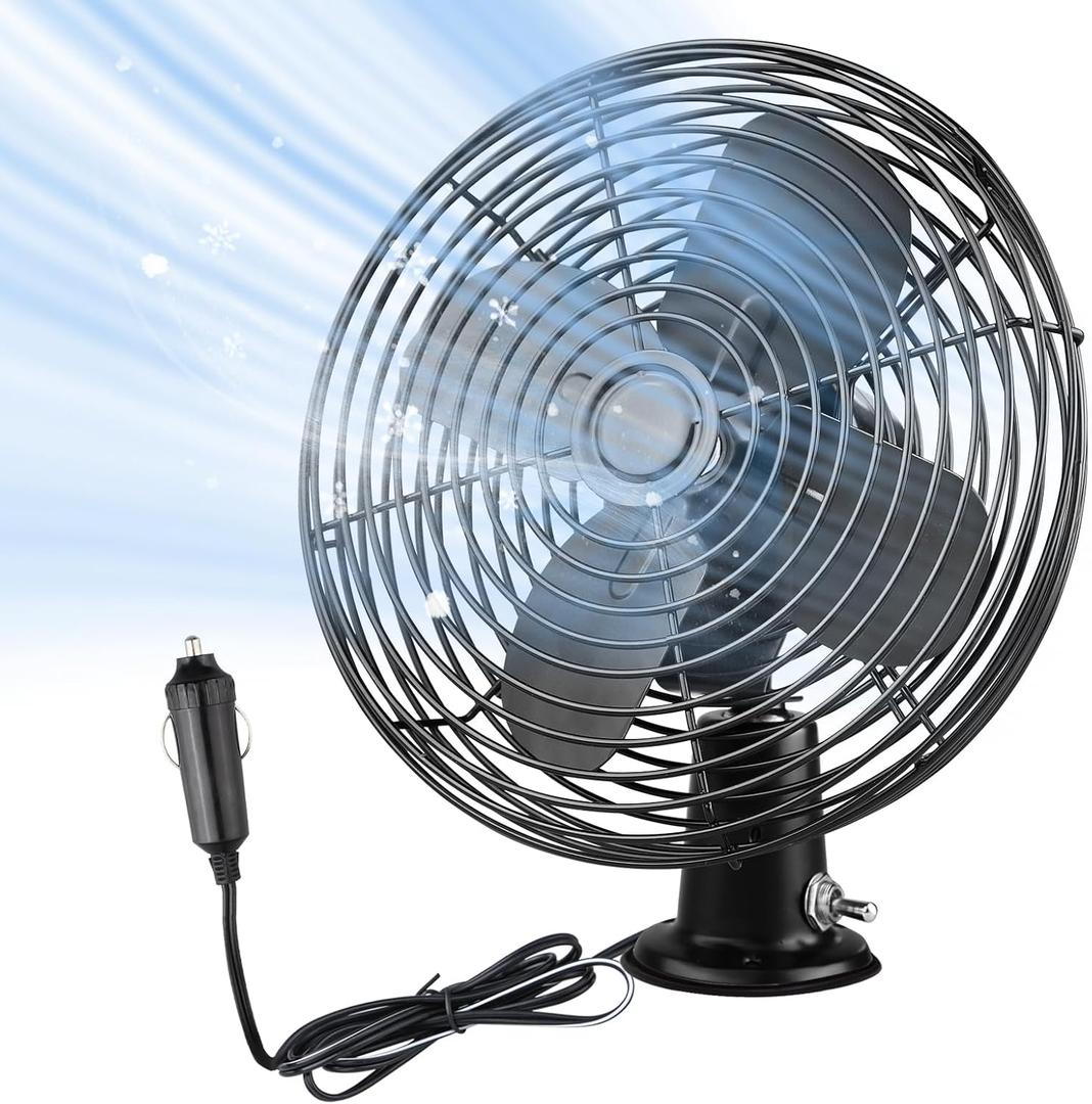 12V Fan RV|Truck Cooling Heavy Duty 8" Metal Car Fan Bus|Boat|Forklift|Car|Camper|Lawn|Mower|Tractor 2-Speed Black