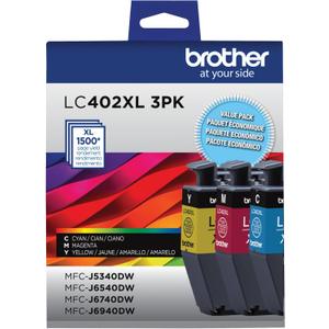 Brother Genuine LC402XL 3PK 3 Pack of High Yield Cyan, Magenta and Yellow Ink Cartridges, Black (Colors)