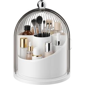 Makeup Brush Holder with Lid, 360° Rotating Cosmetic Organizer for Vanity