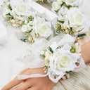 White Wrist Corsage for Women Bride Bridesmaids Wedding, Set of 6, Artificial Rose Corsages Wristlet for Prom Suit Accessories Bridal Shower Mother Homecoming Flowers Party Ceremony Anniversary