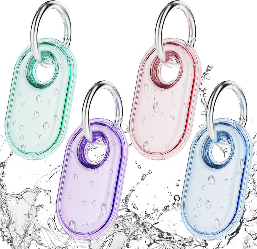 4-Pack for Samsung Smart tag 2 Case with Key Ring, Full-Wrapped IPX8 Waterproof TPU Cover for Galaxy SmartTag2, Anti-Scratch Protective Holder for Backpacks,Car,Luggage,Pets(Green/Pink/Blue/Purple)