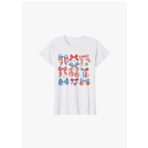 Coquette Red White & Blue Patriotic Bows Retro July 4th T-Shirt, Size M