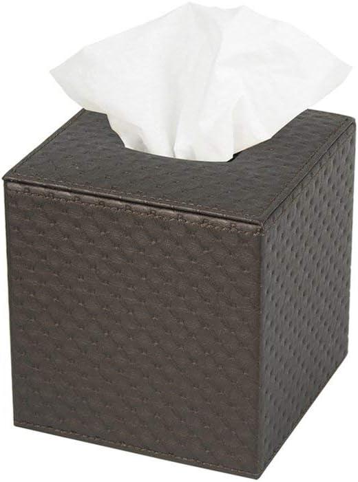 J JACKCUBE DESIGN Square Paper Facial Tissue Box Cover Holder for Bathroom Vanity Countertop, Bedroom Dressers, Napkin Holder with Strap on Bottom, Brown Quilted Faux Leather - MK272A