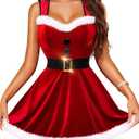RSLOVE Christmas Lingerie for Women - Sexy Santa Velvet Dress Babydoll Chemise Claus Costumes with Choker Belt, Size M