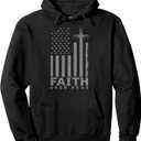 USA Flag Patriotic American Gift Faith Over Fear Prayer Pullover Hoodie, Black, S