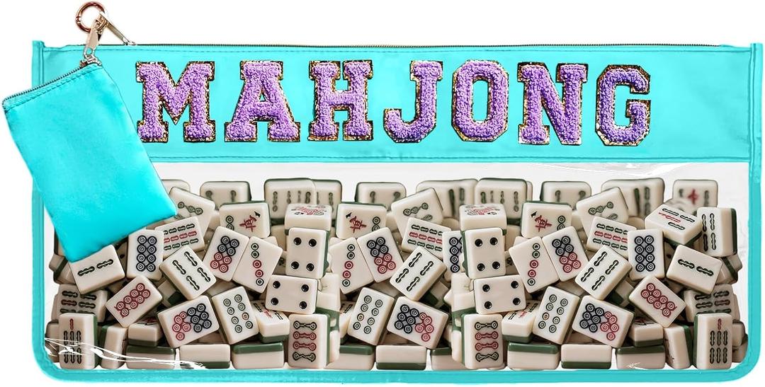 SAC SMARTEN ARTS American Mahjong Tile Bag with Accessory Pouch Clear Waterproof Empty Mahjong Bag Mah Jong Storage Bag for American Mahjong Set Gifts for Women Mah Jong Lover Gift 20.9 x 9.45 (Blue Purple)